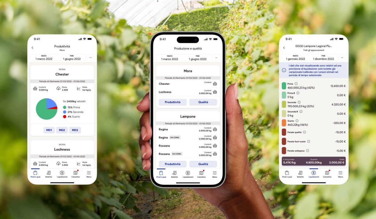 Interfaccia della nuova app di Sant’Orsola con dati su produttività, produzione e qualità.