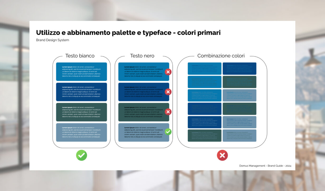 Utilizzo e abbinamento palette e typeface.